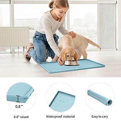 HOWWFALY Semi Enclosed Anti Spill Cat Dog Feeding Mat,Pet Mat for Food and  Water, PU Leather Waterproof & Oil Resistant Pet Bowl Placemat-Protect