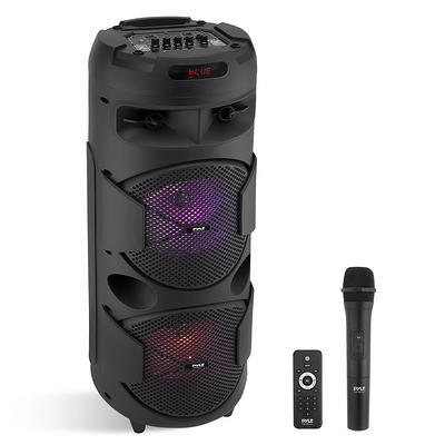 Pyle Portable Bluetooth PA Speaker System-600W 10” Indoor/Outdoor BT  Speaker-Includes 2 Wireless Microphones, Party Lights, USB SD Card Reader,  FM