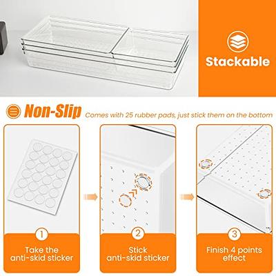 SMARTAKE 6 PCS Clear Plastic Drawer Organizers Set, Large Size Non