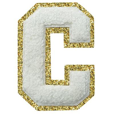 Yellow Iron On Varsity Letter Patches -Sets of 3 Letters -Large 8 cm  Chenille with Gold GlitterQ