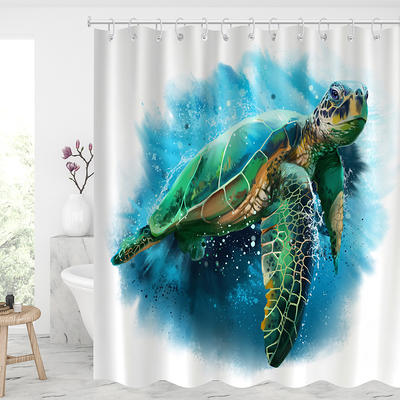 3D Ocean Sea Turtle Shower Curtain Waterproof Modern Fabric