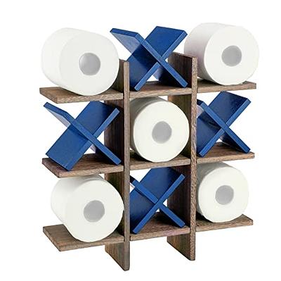 Rustic Wooden Toilet Paper Holder: Tic Tac Toe Design Tissue Roll