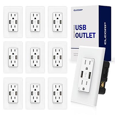 ELEGRP 21W USB Wall Outlet with Type A and Type C USB Ports, 20 Amp Tamper Resistant, with Screwless Wall Plate,White (1 Pack)