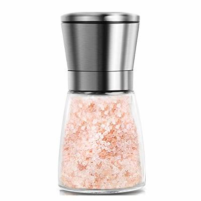 Pepper Grinder or Salt Grinder, Best Spice Mill with Ceramic Blades,  Adjustable Coarseness, Brushed Stainless Steel Cap, and Refillable Tall  Glass