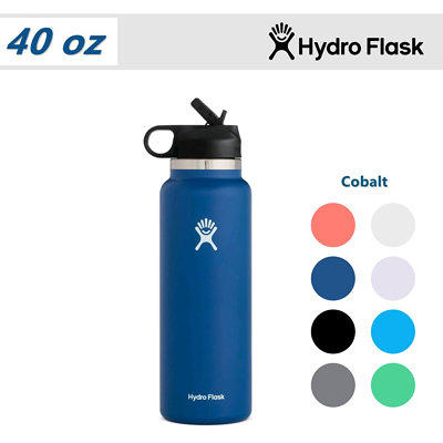 Hydro Flask Water Bottle - Wide Mouth Straw Lid 2.0 - 40 oz Black