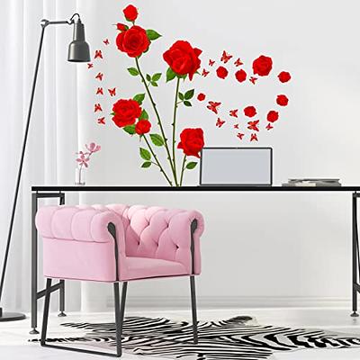 AnFigure Red Rose Flower Wall Stickers Rose Floral Wall Decals for Girls  Women Bedroom Living Room Wall Sticker Couples Romantic Valentines Day  Decor Wedding Party Wall Decal Sofa Backdrop Wall Decor 