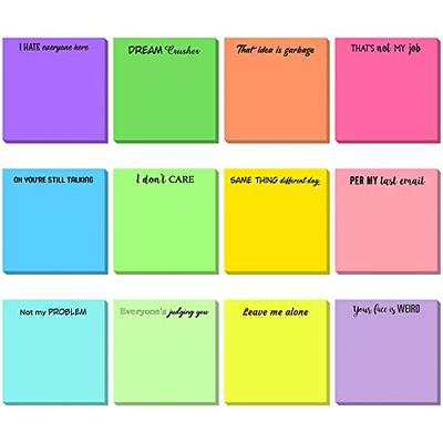 12 Snarky Sticky Notes with Funny Complaining Quotes - Vibrant 3 x 3 Inch  Memo Pads for Office Supplies and Colleagues (Stylish)