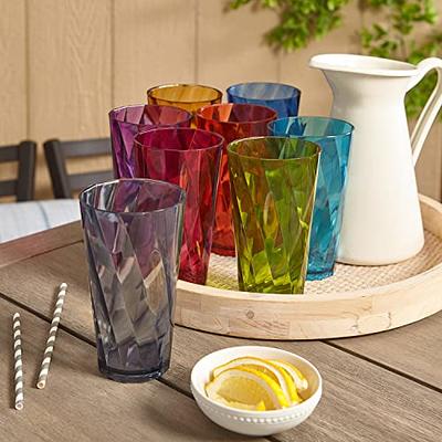 US Acrylic Optix Plastic Reusable Drinking Glasses (Set of 8) 20oz Water  Cups in Jewel Tone Colors, BPA-Free Tumblers, Made in USA