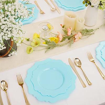 Prestee 60 White Plastic Plates Disposable, Heavy Duty for Party - 30 Dinner Plates 10.25 + 30 Salad Dessert Appetizer Plates 7.5, Hard Party