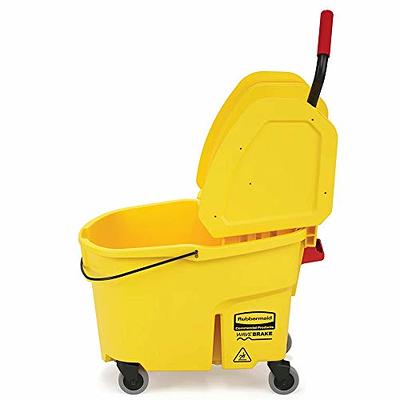 Restaurantware Clean 38 Quart Industrial Mop Bucket, 1 Combo Mop Wringer Bucket - with Side Press Wringer, Built-in Casters, Yellow Plastic