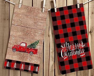 Black Red Buffalo Plaid Merry Christmas Kitchen Towels Dish Towels