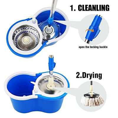 Mop and Bucket with Wringer Set, 360 Spin Mop and Bucket with 3 Replacement  Heads, Stainless Steel Mop Bucket 61 Inch Adjustable Handle for Floor