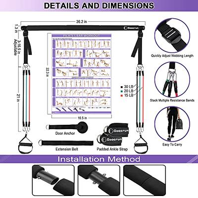 Goocrun Portable Pilates Bar Kit with Resistance Bands for Men and Women -  6 Exercise Resistance Bands (15, 20, 30 LB) - Home Gym Equipment - Supports