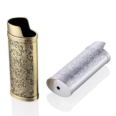 Lucklybestseller Metal Lighter Case Cover Holder Vintage Floral Stamped for  BIC Full Size Lighter J6 (White Gold)