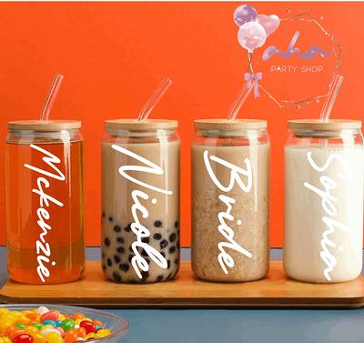 16 Oz Personalized Glass Cup With Bamboo Lid and Straw 