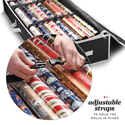 HOMIOR Wrapping Paper Organizer Storage for Christmas Gifts Wrapping Paper  (6 Colors) Underbed Storage Container with Interior Pockets, Fits 24 Rolls