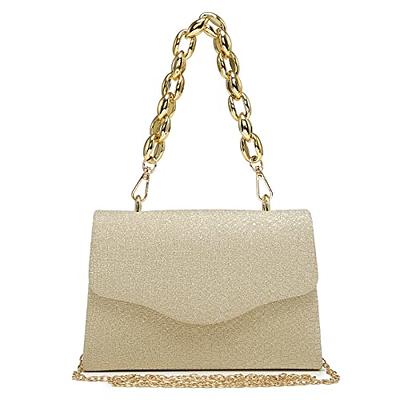 Chain Clutch Purse Glittering Evening Bag Party Cocktail Prom Handbags for Women Gold