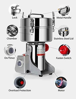 750g Electric Grain Dry Grinder Commercial Swing Type Dry Mill Machine,  Stainless Steel 2600W High Speed Pulverizer for Coffee Spice Grind…