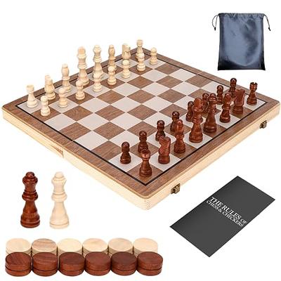  AMEROUS 15 Inches Magnetic Wooden Chess Set - 2 Extra Queens -  Folding Board - Pieces Storage Slots, Handmade Portable Travel Chess Game -  Beginner Chess Set for Kids, 6 up Age : Toys & Games