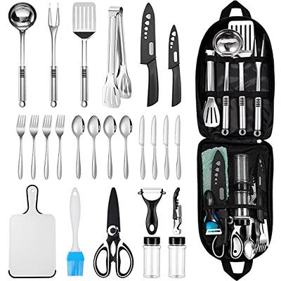 Afoxsos Portable Camping Cooker Outdoor Pot Set with Cutlery Carry Mesh Bag for Outdoor Camping Hiking and Picnic (12-Piece)