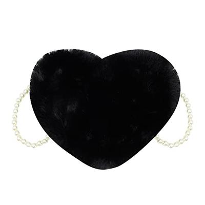 Girls Black Velvet Heart Cross Body Bag