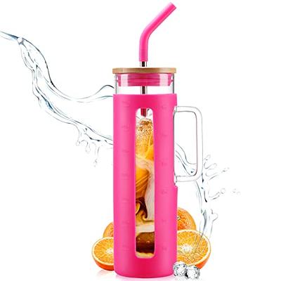 Neon Flamingos Glass Cup, Clear Coffee Iced Cup Lid & Straw, 20 Oz