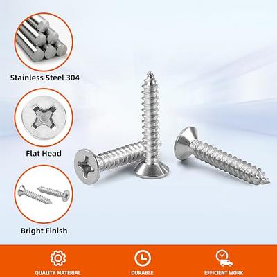 #8 x 5/8 (100 Pcs) Stainless Steel Flat Head Sheet Metal Screws, Phillips Drive Wood Screws, 304 Stainless Steel 18-8, Self Tapping Screws