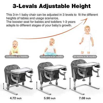 Baby Joy Travel Booster Seat with Double Tray, Folding Portable High Chair Booster Seat for Dining Table