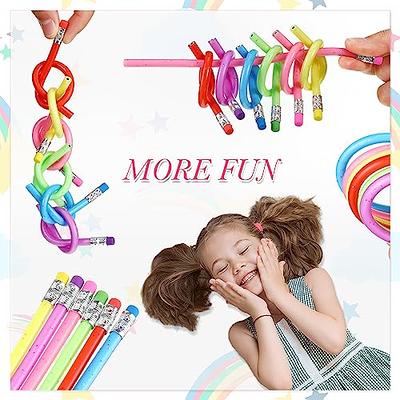 QDXATIVP 28pcs Fun Cute Pencils for Kids,Colorful Stripe Pencils with Assorted Fruit Animal Erasers Toppers,Pencils and Erasers Set for School