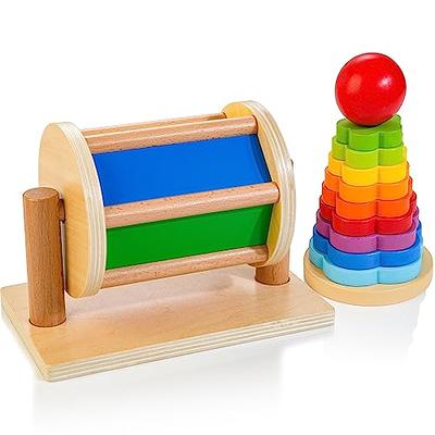 JUSTWOOD Spinning Drum for Babies 6M+, Spinning Rainbow Baby Toy, Montessori  Baby Toys Play Kit, Medium