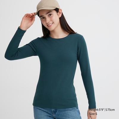 Smooth Stretch Cotton Crew Neck Long-Sleeve T-Shirt