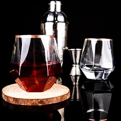 32 Pack Diamond Stemless Plastic Wine Glasses, 12 oz Unique