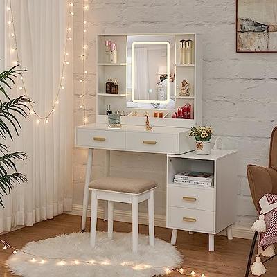 QQXX Vanity Desk with Mirror and Lights,Modern Makeup Vanity Set,Adjustable  Led & Six Drawers & Five Storage Shelves & Vanity Stool Chair,Large Makeup  Desk Dressing Table for Bedroom - Yahoo Shopping