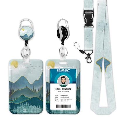 Onevenvi ID Badge Holder with Lanyard, Abstract Mountain Sunrise