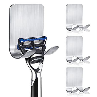 ABINLIN Razor Holder for Shower Wall 4 Pack, Stainless Steel Razor Hanger  for Shower, Waterproof Self-Adhesive Towel Hooks for Bathrooms (Silver)