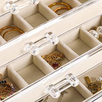 Frebeauty Acrylic Jewelry Organizer,Earring Organizer Box with 5 Drawers  Clear Jewelry Box with Velvet Trays for Women,Stackable Earring Display  Holder for Rings Studs and Necklace