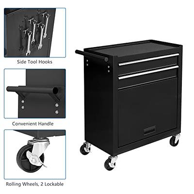 2-in-1tool Chest & Cabinet, Large Capacity 8-Drawer Rolling Tool Box Organizer with Wheels Lockable, Black