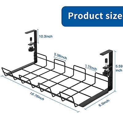 Under Desk Cable Management Tray, 15.7'' Cable Management Under Desk No Drill Steel Desk Cable Organizers, Desk Cable Tray with Wire Organizer and