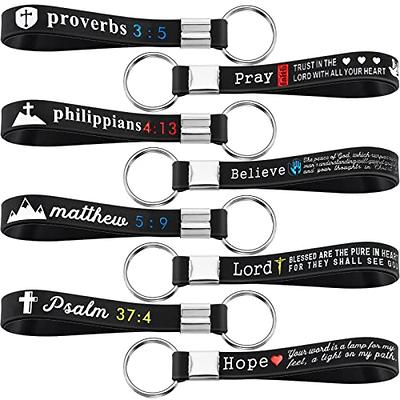 Sureio 21 Pcs Christmas Inspirational Christian Quote Keychain Bulks  Religious Verse Silicone Keychain Bible Keychain for Women Men Church  (Black) at  Men's Clothing store