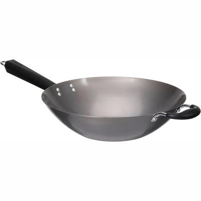 IMUSA 14-Inch Light Cast Iron Pre-Seasoned Wok with Stainless Steel Handle,  Black in the Cooking Pans & Skillets department at