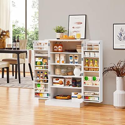 White 6-Shelf Wood Pantry Organizer with 4-Doors and Adjustable Shelves