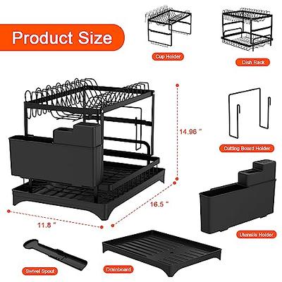 JAQ Dish Drainer in Sink Adjustable 14.96 to 20.59, Expandable 304  Stainless Steel Metal Dish Drying Rack Organizer with Stainless Steel  Utensil