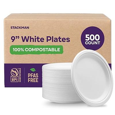 100% Compostable Paper Plates 9 in - 150 Plate Set | Ecovita / Unbleached - Eco Friendly Alternative to Paper Plates