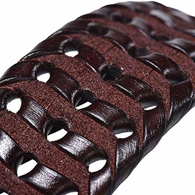 Key-Bridge Mens Braided Leather Belt Woven Belts with Single Prong