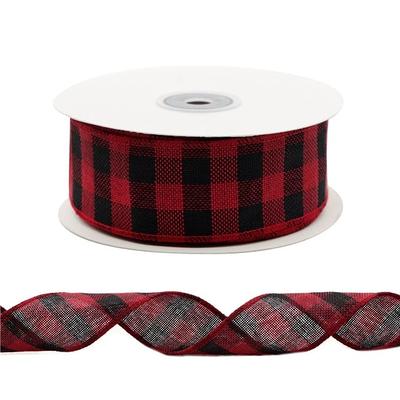 4 Wired Red/White Buffalo Plaid Burlap Ribbon 10 Yards