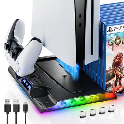 PS5 Slim Stand and Turbo Cooling Station with Controller Charging Station  for Playsation 5, PS5 Accessories Kits Incl. 3 Levels Cooling Fan, RGB LED