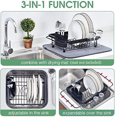 TOOLF Dish Drying Rack, Expandable Stainless Steel Dish Rack with  Drainboard Set Kitchen Sink Organizer for Counter, Large Capacity Kitchen