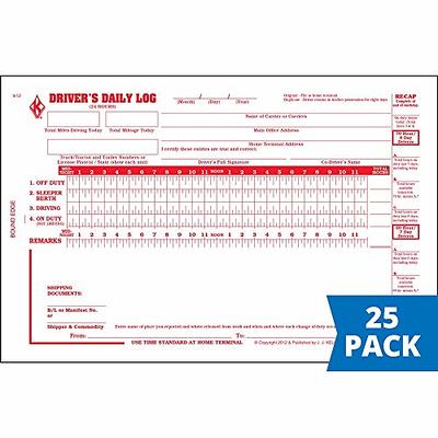 Driver Daily Log Book 5-pk. with 7- and 8-Day Recap - Book Format, 2-Ply  Carbonless, 8.5 x 5.5, 31…See more Driver Daily Log Book 5-pk. with 7-  and