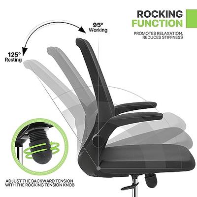 HOLLUDLE Ergonomic Office Chair with Foldable Backrest, Computer Desk Chair  with Flip-up Armrests, Mesh Lumbar Support and Tilt Function Big and Tall