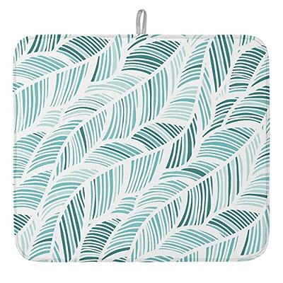 Dish Drying Mat for Kitchen Counter,Summer Beach Teal Leaf